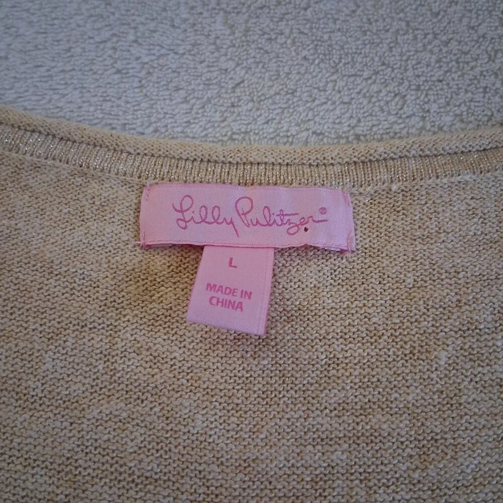 Lilly Pulitzer Women's Large Gold Metallic Linen Blend Lightweight Knit Tank Top - Picture 6 of 13